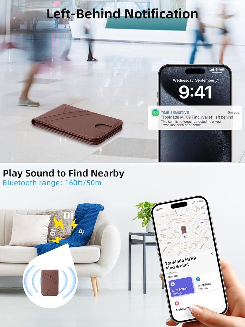 TopMade for MagSafe Wallet, Works with Apple Find My, Magnetic Wallet for iPhone 17/16/15/14/13/12 Series, for iPhone Wallet Stand with Finder Tracker, 6 Card Holder, RFID Blocking, Slim, Dark Brown - Image 5